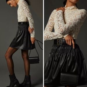 COPY - Anthropologie Current Air Lacy Faux Leather Mini Skirt L